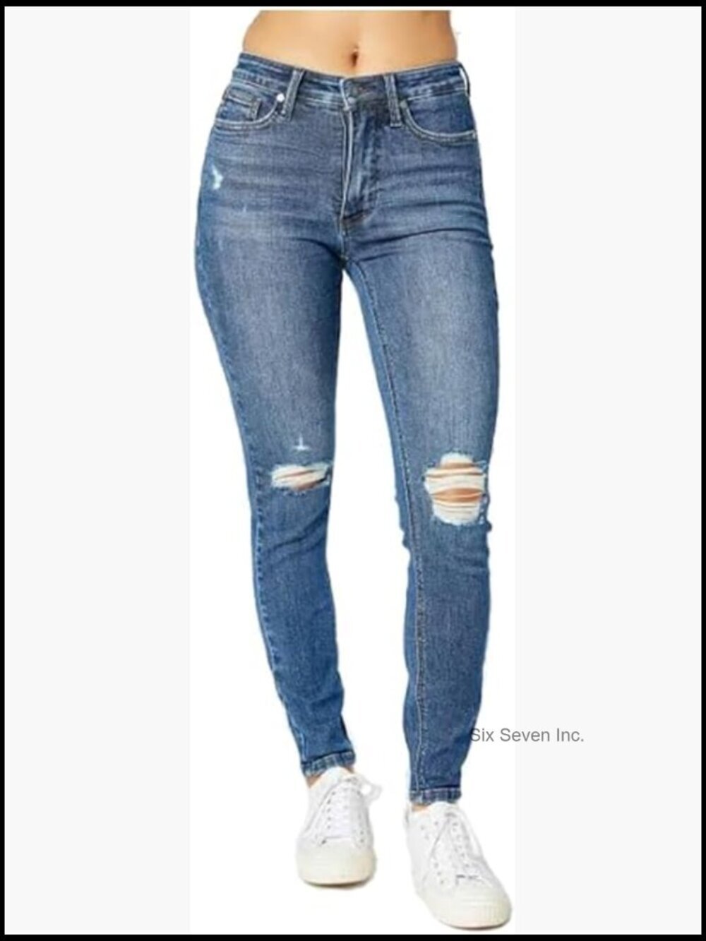 Mid Rise Tummy Control Destroy Skinny Denim Jeans